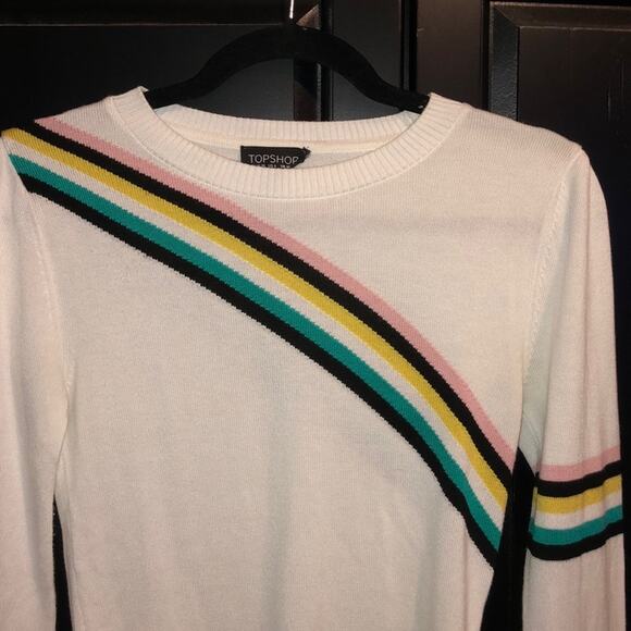 Topshop Women’s Sweater Size 6 White Rainbow Stripe Knit Pullover EUC Preppy - Picture 5 of 9